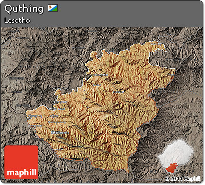 Satellite Map of Quthing, darken, semi-desaturated