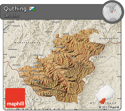 Satellite Map of Quthing, shaded relief outside