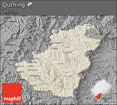 Shaded Relief Map of Quthing, darken, desaturated