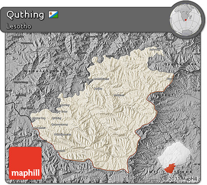 Shaded Relief Map of Quthing, darken, desaturated