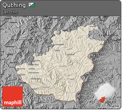 Shaded Relief Map of Quthing, darken, desaturated