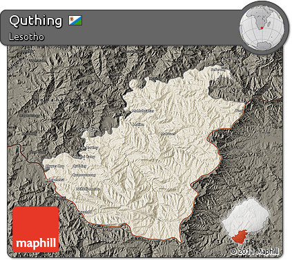 Shaded Relief Map of Quthing, darken