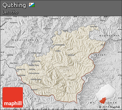 Shaded Relief Map of Quthing, desaturated