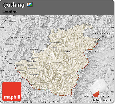 Shaded Relief Map of Quthing, desaturated