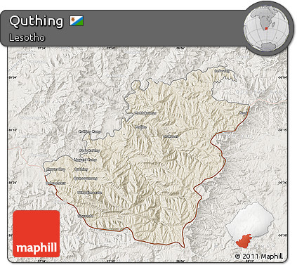 Shaded Relief Map of Quthing, lighten