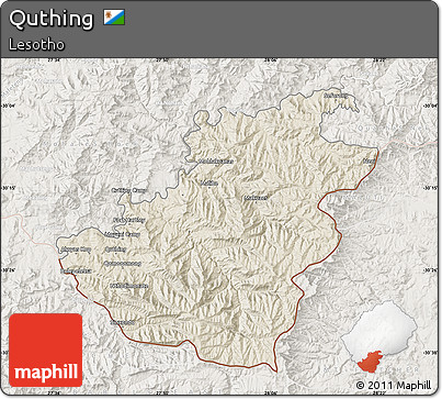 Shaded Relief Map of Quthing, lighten