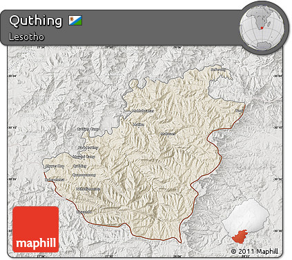 Shaded Relief Map of Quthing, lighten, semi-desaturated