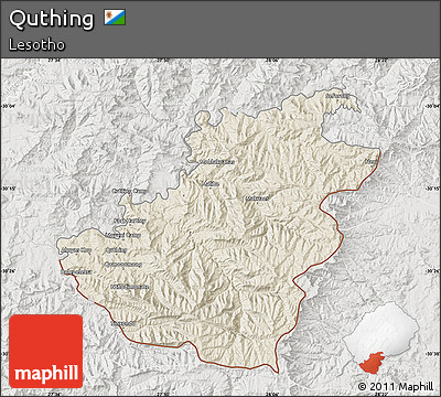 Shaded Relief Map of Quthing, lighten, semi-desaturated