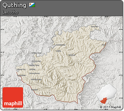 Shaded Relief Map of Quthing, lighten, semi-desaturated