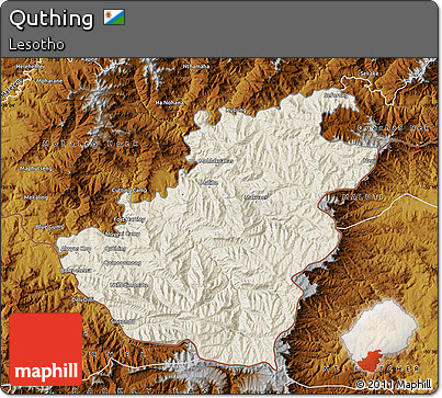 Shaded Relief Map of Quthing, physical outside