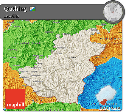 Shaded Relief Map of Quthing, political outside