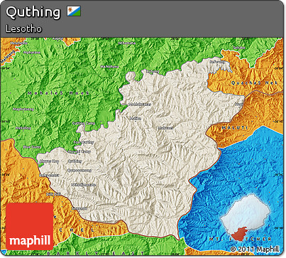 Shaded Relief Map of Quthing, political outside