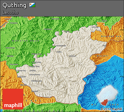Shaded Relief Map of Quthing, political outside