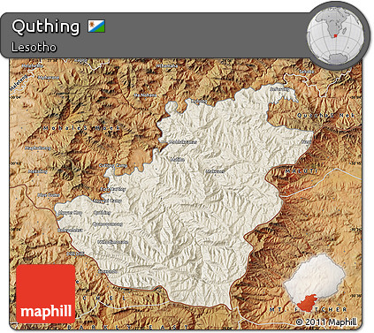 Shaded Relief Map of Quthing, satellite outside