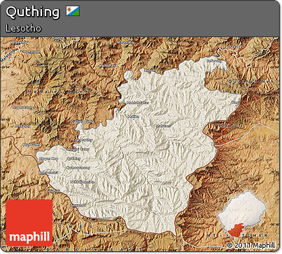 Shaded Relief Map of Quthing, satellite outside