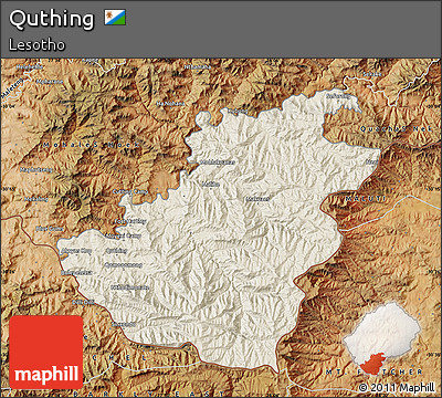Shaded Relief Map of Quthing, satellite outside