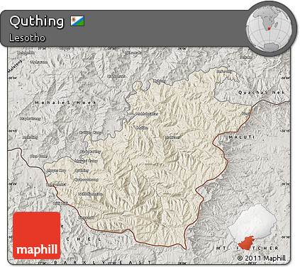 Shaded Relief Map of Quthing, semi-desaturated