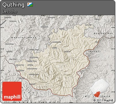 Shaded Relief Map of Quthing, semi-desaturated
