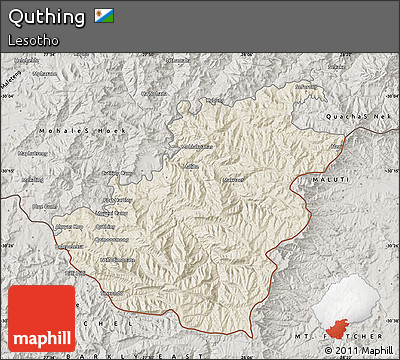 Shaded Relief Map of Quthing, semi-desaturated