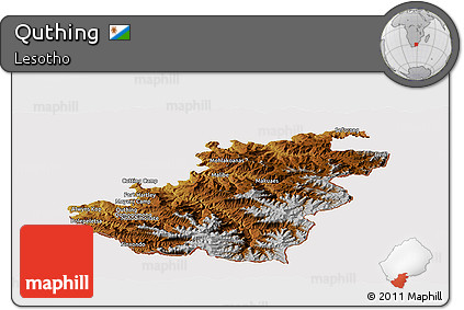 Physical Panoramic Map of Quthing, cropped outside