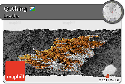Physical Panoramic Map of Quthing, darken, desaturated