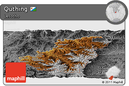 Physical Panoramic Map of Quthing, desaturated