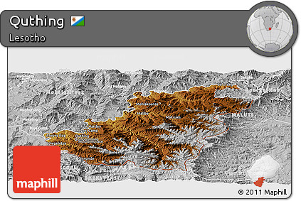 Physical Panoramic Map of Quthing, lighten, desaturated