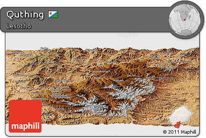 Physical Panoramic Map of Quthing, satellite outside