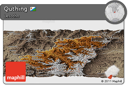Physical Panoramic Map of Quthing, semi-desaturated