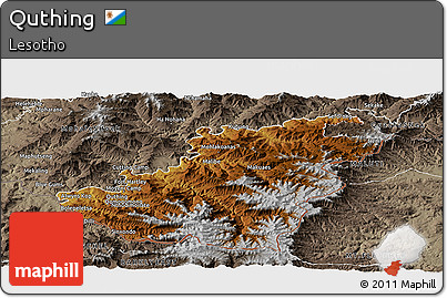 Physical Panoramic Map of Quthing, semi-desaturated