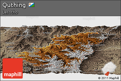 Physical Panoramic Map of Quthing, semi-desaturated