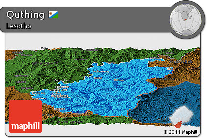 Political Panoramic Map of Quthing, darken