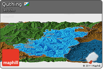Political Panoramic Map of Quthing, darken