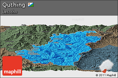 Political Panoramic Map of Quthing, darken, semi-desaturated