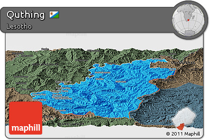 Political Panoramic Map of Quthing, darken, semi-desaturated