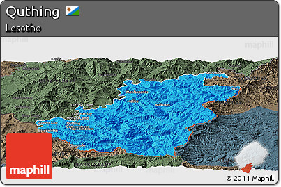 Political Panoramic Map of Quthing, darken, semi-desaturated