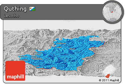 Political Panoramic Map of Quthing, lighten, desaturated