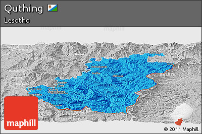 Political Panoramic Map of Quthing, lighten, desaturated