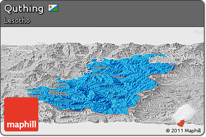 Political Panoramic Map of Quthing, lighten, desaturated