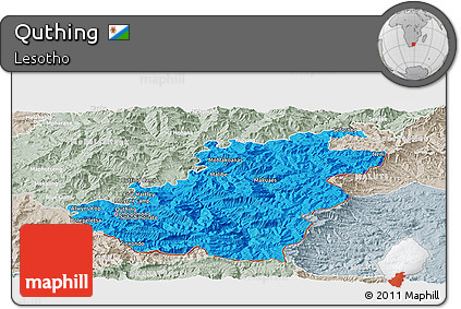 Political Panoramic Map of Quthing, lighten, semi-desaturated
