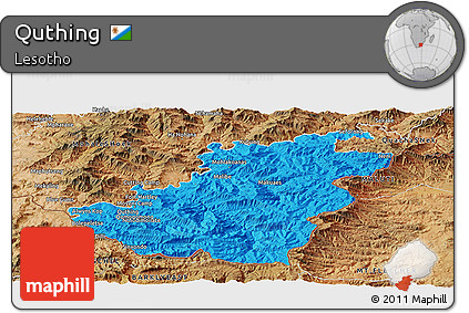 Political Panoramic Map of Quthing, satellite outside