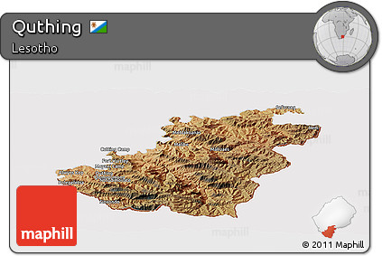 Satellite Panoramic Map of Quthing, cropped outside