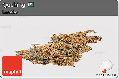 Satellite Panoramic Map of Quthing, cropped outside