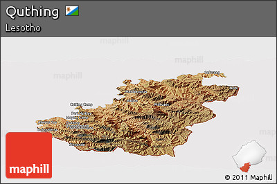 Satellite Panoramic Map of Quthing, cropped outside