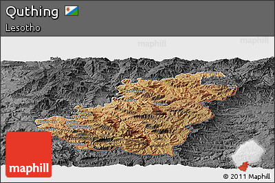 Satellite Panoramic Map of Quthing, darken, desaturated