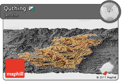 Satellite Panoramic Map of Quthing, darken, desaturated
