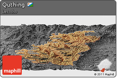 Satellite Panoramic Map of Quthing, darken, desaturated
