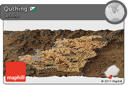 Satellite Panoramic Map of Quthing, darken
