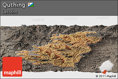 Satellite Panoramic Map of Quthing, darken, semi-desaturated