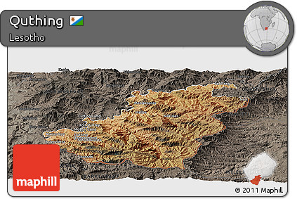 Satellite Panoramic Map of Quthing, darken, semi-desaturated